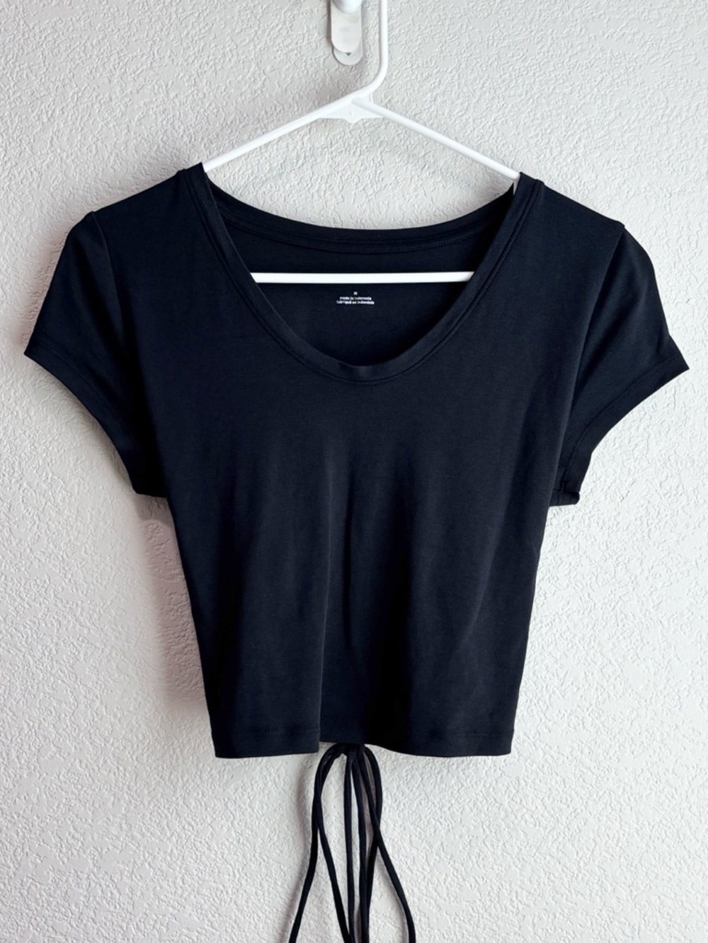 Anthropologie Lace Up Back Black Short Sleeve Shirt Medium